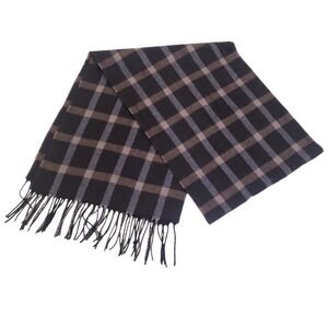 Plaid Fringed Black & Tan Classic Scarf
